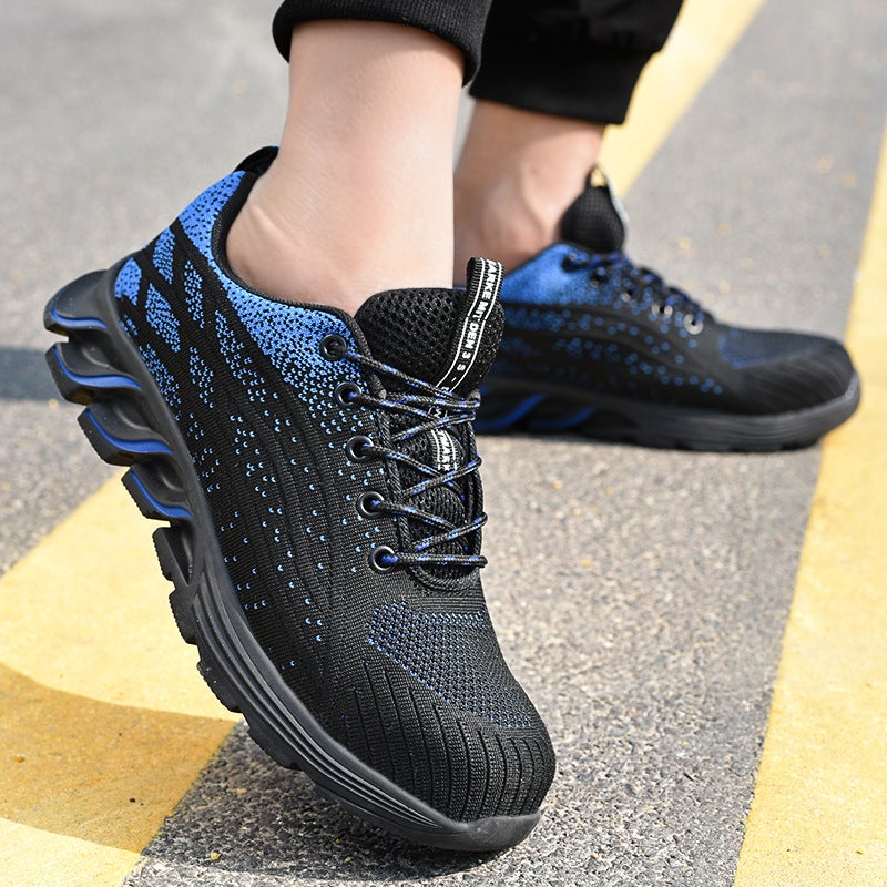 Fly-Woven Labor Protection Shoes Red Breathable Steel-Toe Safety Shoes Anti-Smash Anti-Puncture Wear-Resistant Anti-Slip Protective Work Shoes - Image 5